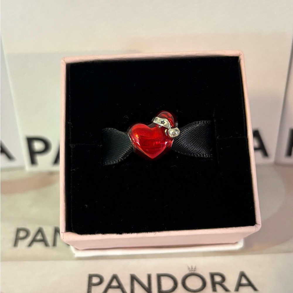 Pandora Red Heart Charm with Santa Hat
